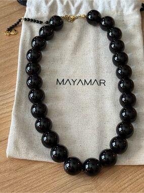 New mayamar genuine black agate 
round beaded Elegant Necklace